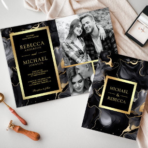 Schwarze Gold Flüssigkeit Tinte QR Code Foto Colla Einladung
