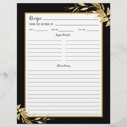 Schwarze Gold Foliage Botanische Recipe Binder Sei (Vorderseite)