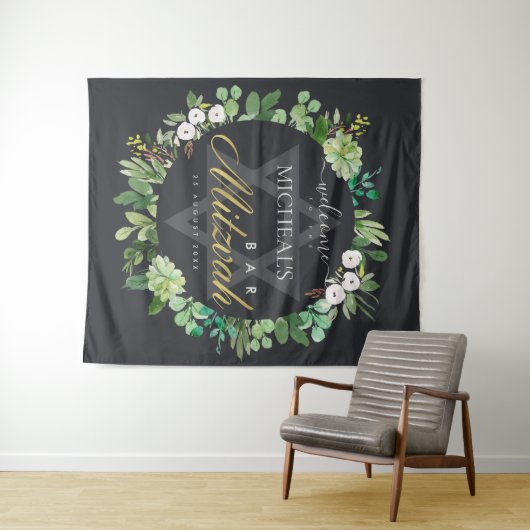 SCHWARZE GOLD FOLIAGE WREATH STAR BAR MITZVAH WILL WANDTEPPICH (Beispiel (Horizontal))