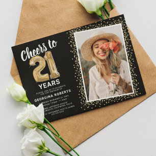 Schwarze Gold-Foto-Einladung zum 21. Geburtstag Einladung