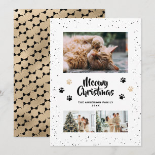 Schwarze Gold Foto Schnee Pfoten Meowy Weihnachtsk Feiertagskarte