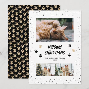 Schwarze Gold-Foto-Schnee-Pfoten-Weihnachtskarte M Feiertagskarte