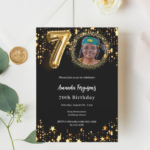 Schwarze Gold-Foto-Stars 70. luxuriöser Geburtstag Einladung