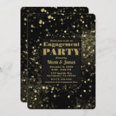 Schwarze Gold-Funkelleuchten Glam Engagement Party Einladung (Vorne/Hinten)