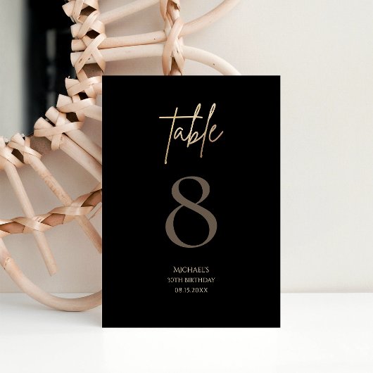Schwarze Gold-Geburtstagsfeier-Tischnummer RSVP Karte