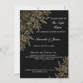 Schwarze Gold-Glitter-Blumenfoto-Probeessen Einladung