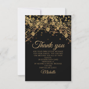 Schwarze Gold-Glitter-Bokeh-Geburtstagsfeier Danke