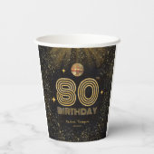 Schwarze Gold Glitter Disco Ball Party 80. Geburts Pappbecher (Rückseite)