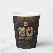 Schwarze Gold Glitter Disco Ball Party 80. Geburts Pappbecher (Vorderseite)
