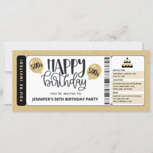 Schwarze Gold-Glitter-Einladungskarte zum 50. Gebu