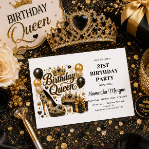 Schwarze Gold Glitter Geburtstags Königin Party Ei Einladung
