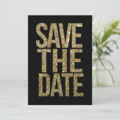 Schwarze & Gold Glitter Hochzeitseinladungstypogra Save The Date (Stehend Vorderseite)