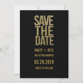 Schwarze & Gold Glitter Hochzeitseinladungstypogra Save The Date (Rückseite)
