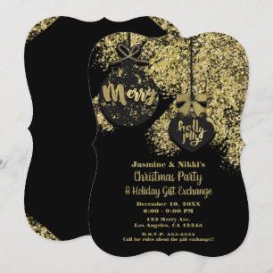 Schwarze Gold Glitter Ornamente Feiertags-Glamour- Einladung