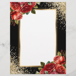 Schwarze Gold Glitter Rot Rosen Foto Briefbogen