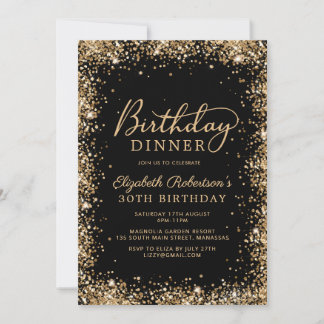 Schwarze Gold-Glitter-Schrift 30. Geburtstagsessen Einladung