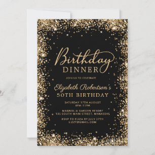 Schwarze Gold-Glitter-Schrift 50. Geburtstagsessen Einladung