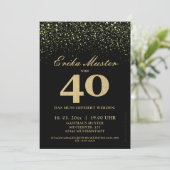 Schwarze Gold-Glitzer Einladungen 40. Geburtstag (Stehend Vorderseite)