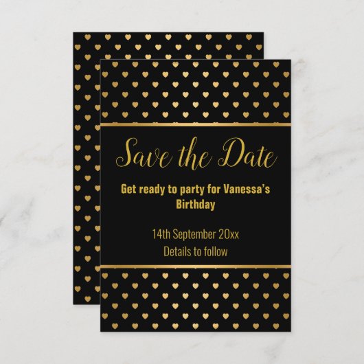 SCHWARZE GOLD HERZGESTALTUNG SAVE THE DATE RSVP KARTE (Vorne/Hinten)