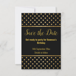 SCHWARZE GOLD HERZGESTALTUNG SAVE THE DATE RSVP KARTE