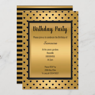 SCHWARZE GOLD HERZPATTERN STRIPE JEDEN ANLASS EINLADUNG