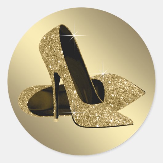 Schwarze Gold-Hochhacken-Schuh-Aufkleber Runder Aufkleber (Vorderseite)