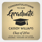 Schwarze Gold Imitate Metallic Class Year Abschlus Quadratischer Aufkleber (Vorderseite)