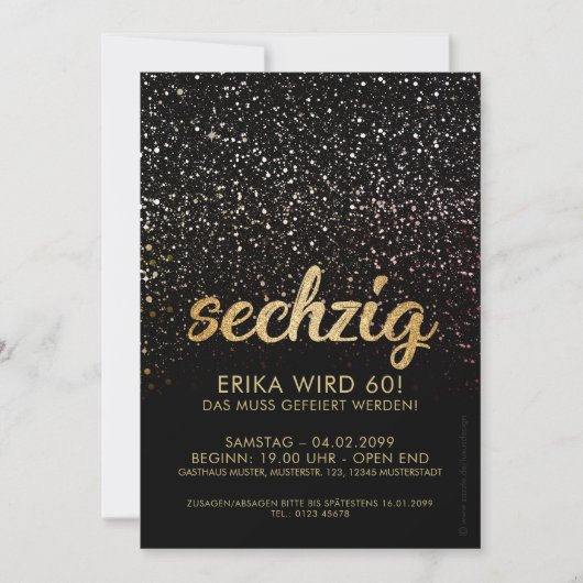 Schwarze Gold-Jubiläum Einladungen 60. Geburtstag (Vorderseite)