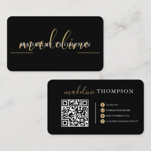 Schwarze Gold-Kalligrafie-Schrift-QR-Code-Geschäft Visitenkarte