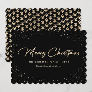 Schwarze Gold Katze Hund Pfoten Frohe Weihnachtska Feiertagskarte