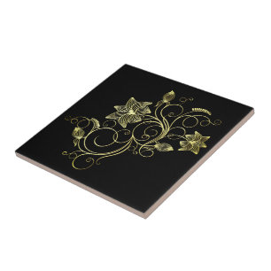 Schwarze Gold Keramik Tile mit Blume Farbe wählen Fliese