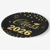 Schwarze Gold-Klasse 2026-Abschlussplatten Pappteller (Schrägansicht)