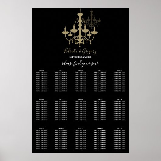 Schwarze Gold Kronleuchter Hochzeitskarte Poster (Vorne)
