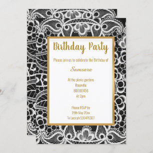 SCHWARZE GOLD LACE GOLD TRIM ELEGANTER GEBURTSTAG EINLADUNG