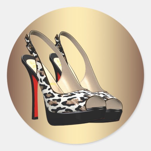 Schwarze Gold-Leoparden-Hochhackenschuh-Aufkleber Runder Aufkleber (Vorderseite)