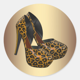 Schwarze Gold-Leoparden-Hochhackenschuh-Aufkleber Runder Aufkleber