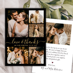 Schwarze Gold Liebe und Dank Foto Collage Hochzeit Dankeskarte