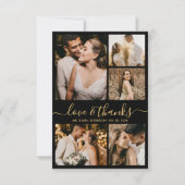 Schwarze Gold Liebe und Dank Foto Collage Hochzeit Dankeskarte (Vorderseite)