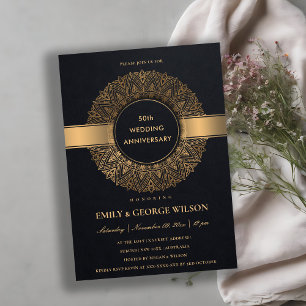 SCHWARZE GOLD MANDALA JEDES JAHR 50. JAHRESJAHR EINLADUNG