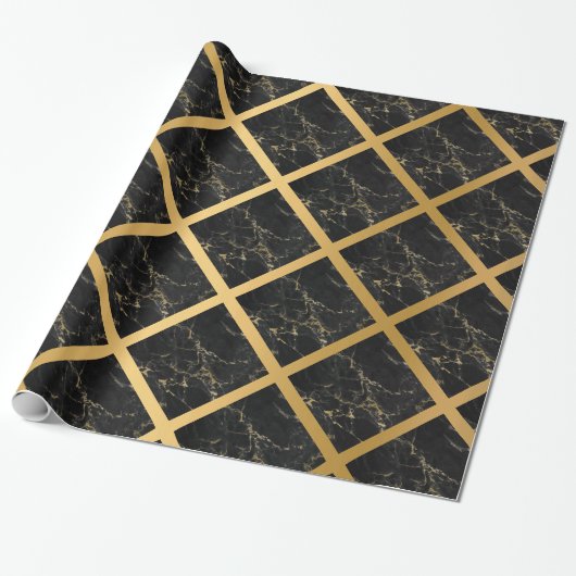 SCHWARZE GOLD MARBLE GEBURTSTAG WEDING WRAP GESCHENKPAPIER (Ungerollt)