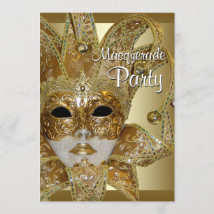 Schwarze Gold-Maskenparty Einladung