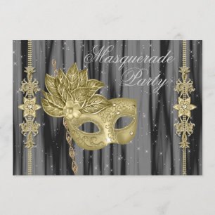 Schwarze Gold-Maskenparty Einladung