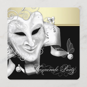 Schwarze Gold-Maskenparty Einladung