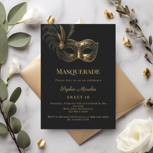 Schwarze Gold-Maskenparty Sweet 16 Einladung