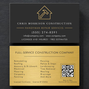 Schwarze Gold-Metall-Handwerker-QR-Code-Konstrukti Visitenkarte
