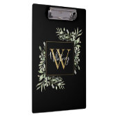 Schwarze Gold Monogram Greenery Klemmbrett (Rechts)