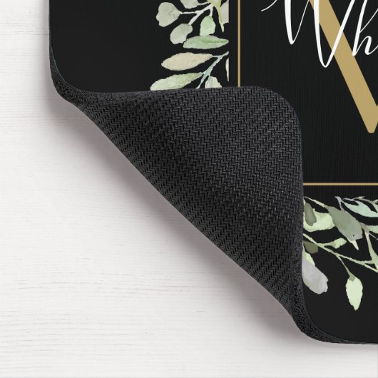 Schwarze Gold Monogram Greenery Mousepad (Ecke)
