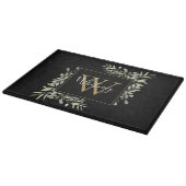 Schwarze Gold Monogram Greenery Schneidebrett (Ecke)
