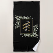 Schwarze Gold Monogram Greenery Strandtuch (Vorderseite)