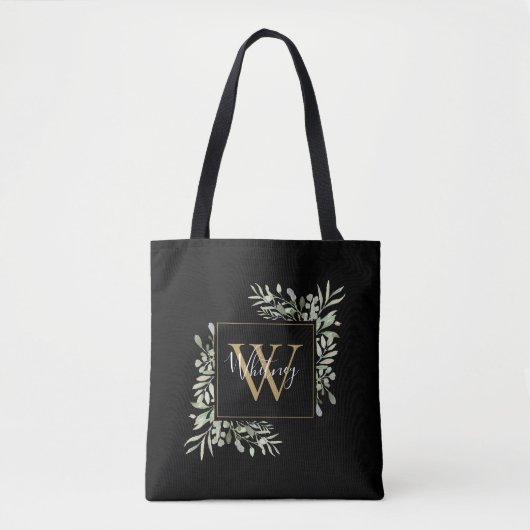 Schwarze Gold Monogram Greenery Tasche (Vorderseite)
